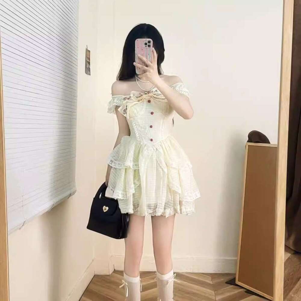 Pure Desire Style Sweet Little Flutter Sleeve For Girls Summer Small Size Waist-Cinching Big Bow Princess Puffy Cake Dress B5