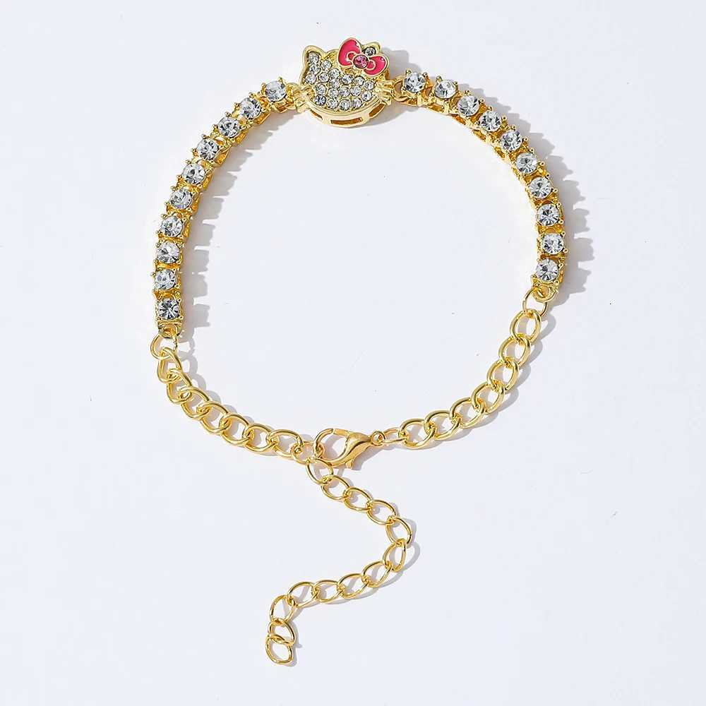 Sanrio Gold Plated Sanrio KT Cat Bracelet for Women Adjustable Full of Rhinestones Trendy Square Zircon Jewelry Accessory w250716