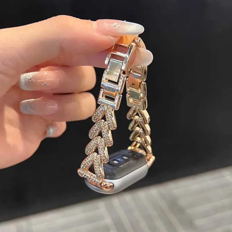 Diamond StainlESS Steel for Mi Band 8 9 Pro Mi 4/5 Metal Bracelet for HuAWei 7 8 9 10 Fit 3/2 StrAPs watchband Y250712