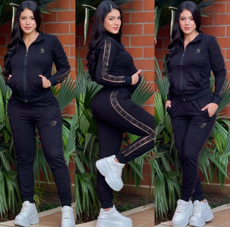 Trendy womens two-piece set 2025 autumn new fashion embroidered zipper long sleeved pants casual luxury womens set