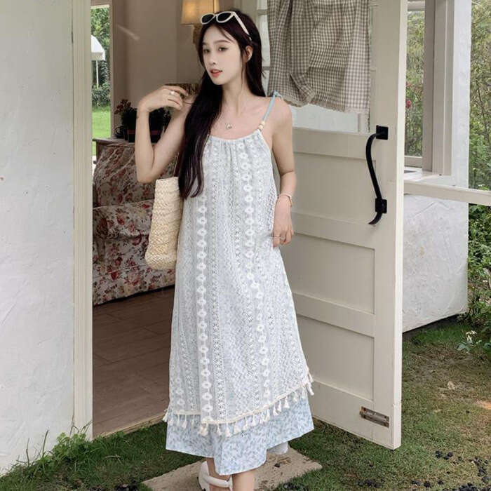 Summer Women's Fashion New Small Gentle Style Strap Female First Love Belly Covering Loose Slimming Dress B5