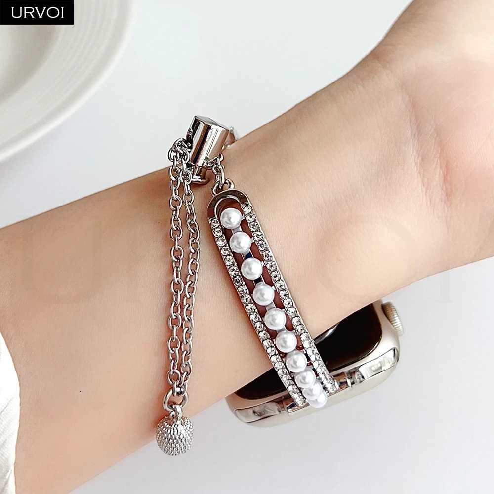 URVOI Band for ple Series 10 9 8 7 6 5 SE Pearl shiny zircon metal Chain bracelet for elegance wristband watchband Y250712