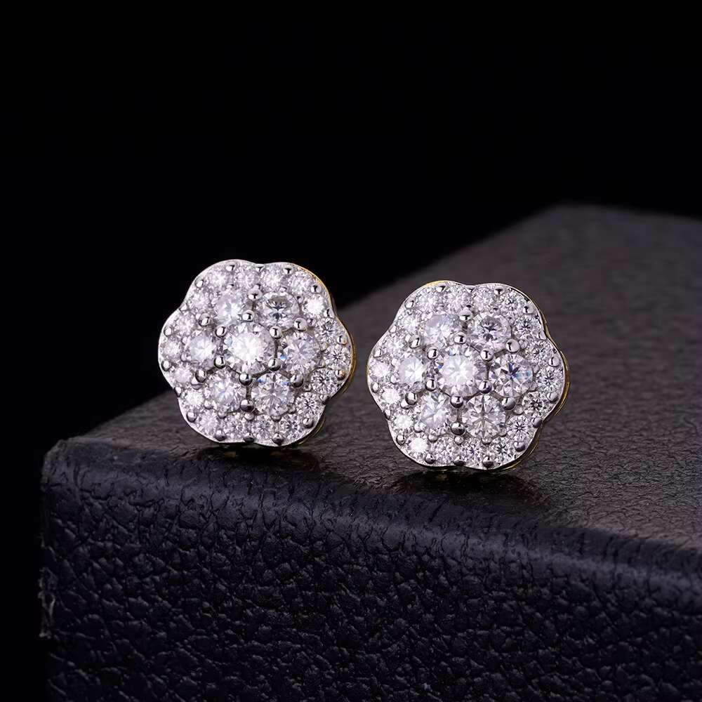 Fine Jewelry Earring 8MM 14K Gold Plated CZ Diamond Earrings Jewelry 925 Silver VVS Moissanite Flower Cluster Stud Earrings