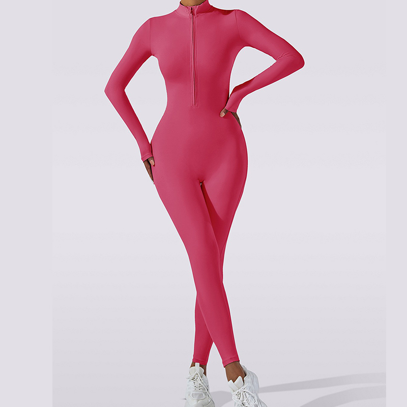 European and American Nude-Feel Zip-Up Long-Sleeve Yoga Bodysuit | High-Impact Workout One-Piece Fitted Yoga Outfit