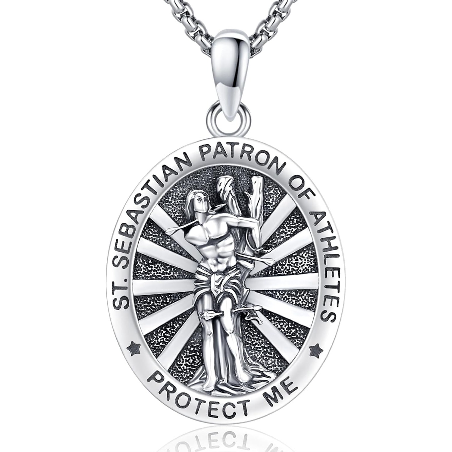 Saint Sebastian Necklace 925 Sterling Silver St Sebastian Medal Pendant Amulet Jewelry Gifts for Men Women Birthday Christmas
