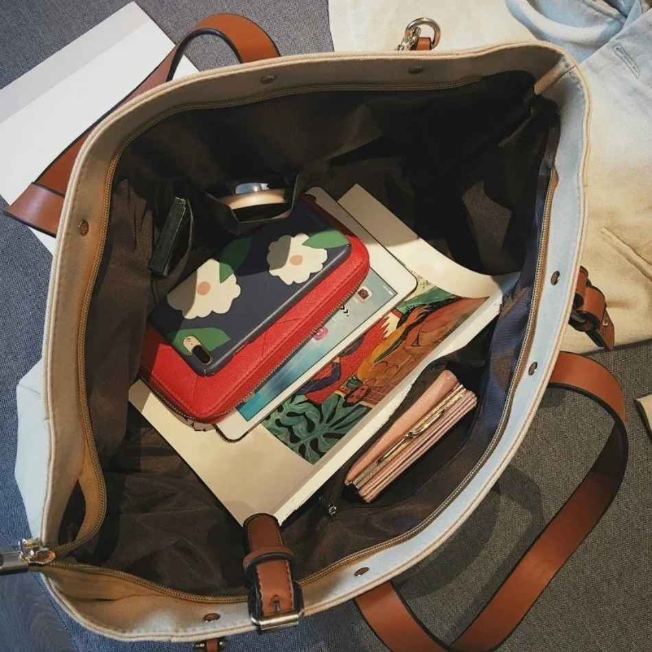 New New Korean Edition INS High Capacity Canvas Tote Bag Casual Student One Shoulder Crossbody Handbag 2025