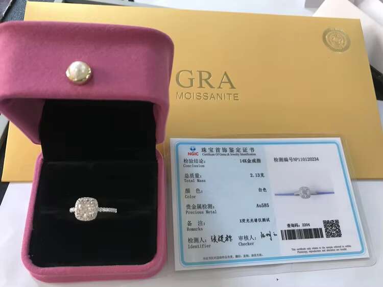 Fine Jewelry Solid 14K White Gold 1.0CT Cushion Moissanite Diamond with Halo Women Engagement Wedding Rings