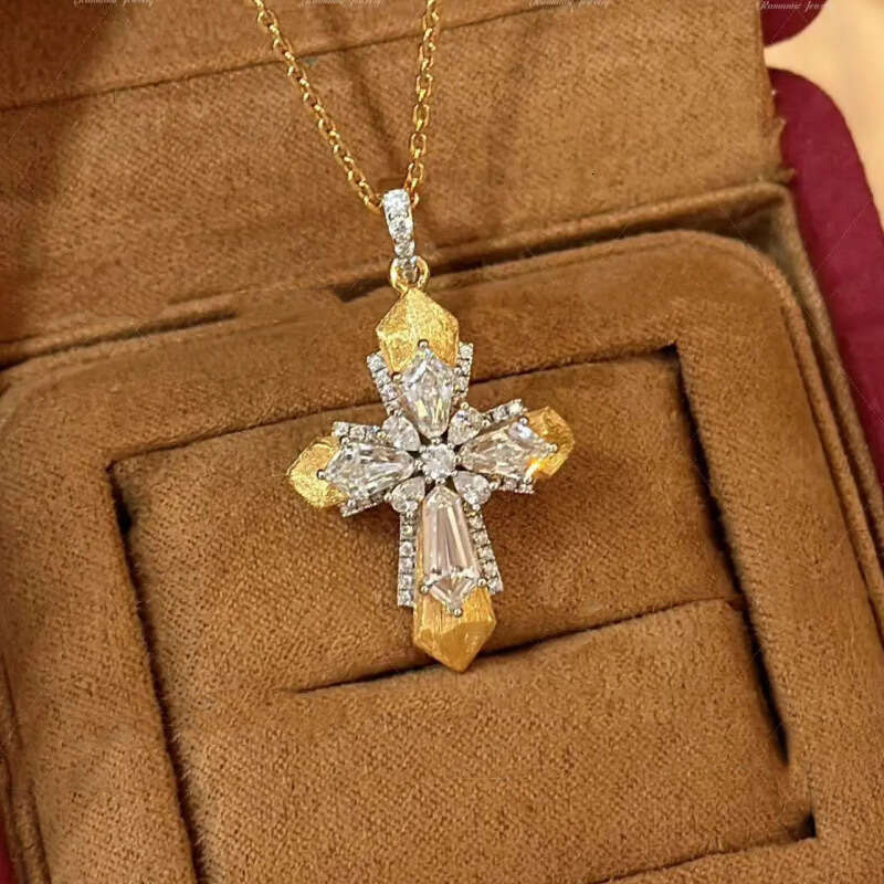 Luxury jewelry designer necklace with Italian brushed craftsmanship cross two tone gold silver pendant vintage Rupert's tears layered necklace hi