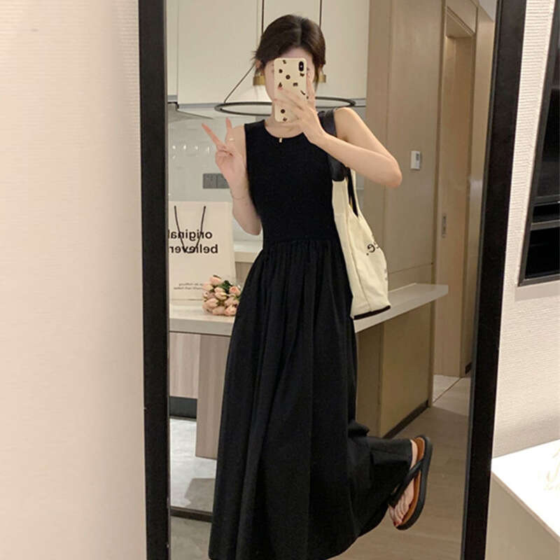 French Style White Sleeveless Summer Design Waist Slimming Elegant Tank Top Long Dress B5