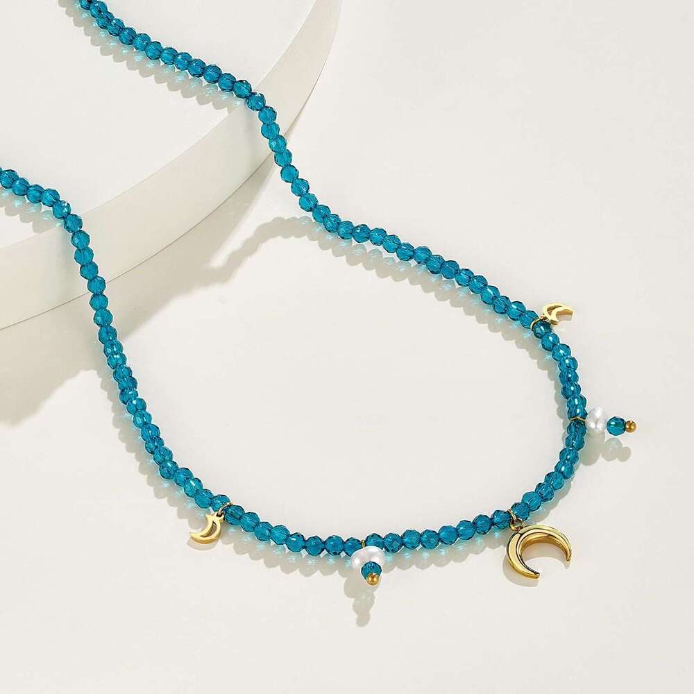 Bohemian Bead Necklace Women Rainbow Pearl 14k Gold Plated Necklace Wedding Jewelry