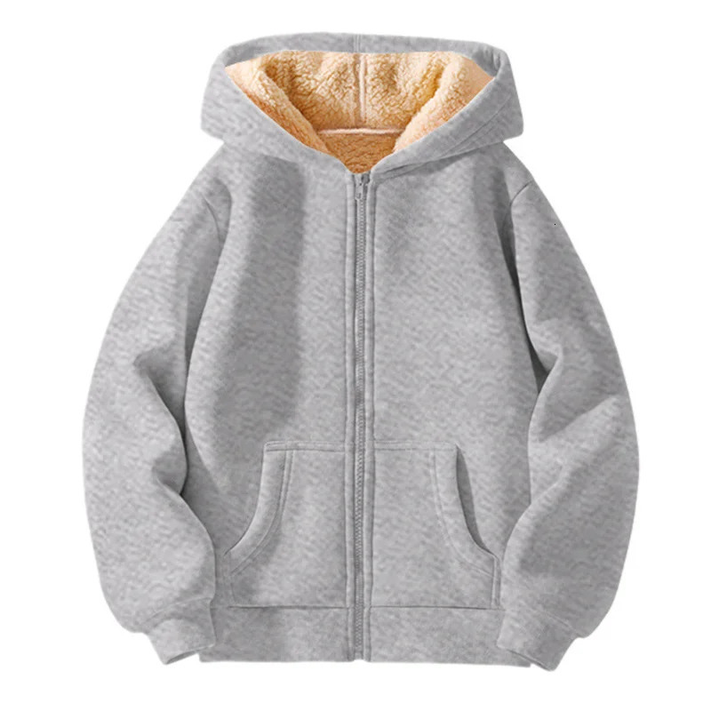 Boys Girls Casual Jackets Kids Padded Thickened Lambswool Coats Children Warm Winter Hoodies Teenager Fashion Hooded Clothing 250711