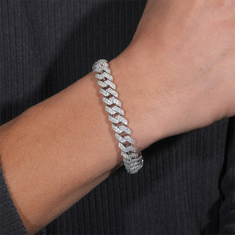 Pass Diamond Tester Solid 925 Silver 10MM Iced Out Hip Hop Jewelry VVS Moissanite Cuban Link Bracelet for Men