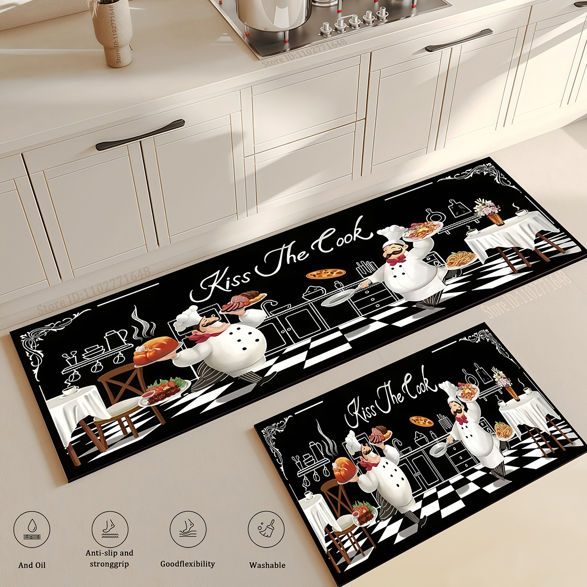 Kitchen Corner Cartoon Chef Pattern Absorbent Entrance Doormats Non-Slip Carpet Living Room Long Large Washable Mat Home Decor H260226