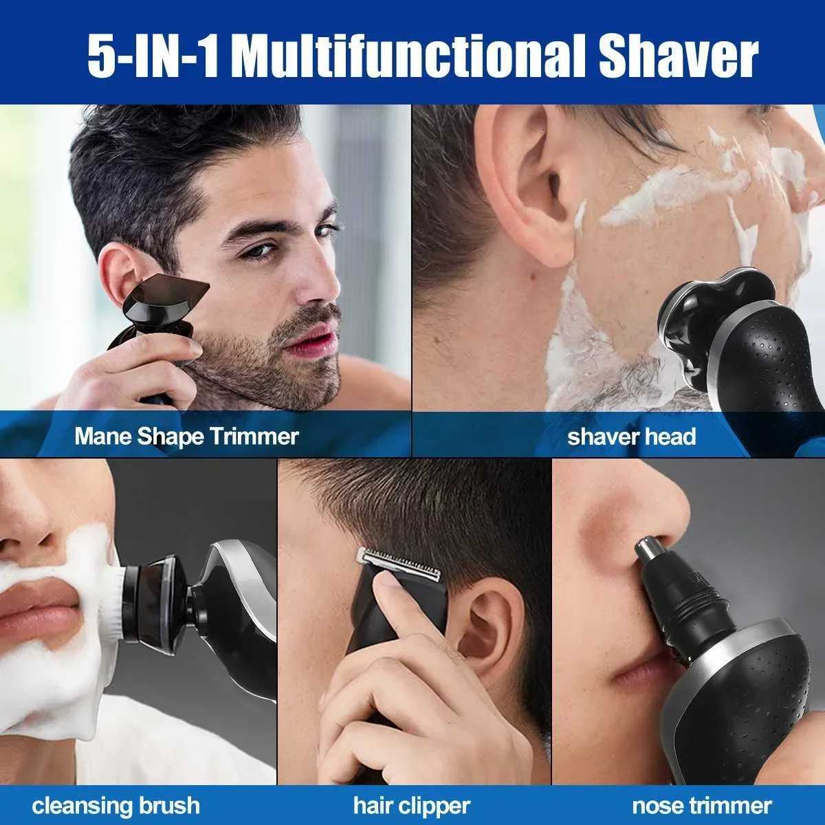 5 in 1 USB Rechargeable Mens Beard Trimmer Waterproof 4D Dry Wet Digital Display Shaver Razor Washable Shaving Machine G250712
