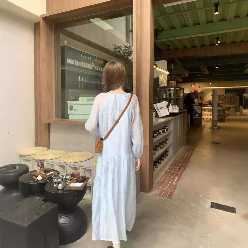 Lazy Style French Elegant Sleeve For Women New Spring And Autumn Design Sense Pleated Loose A-Line Long Dress B5