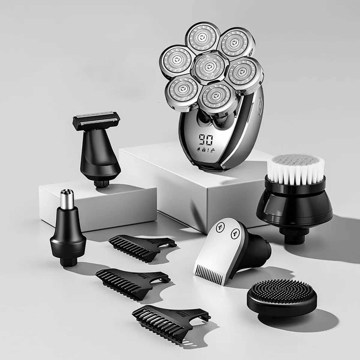 6-In-1 Electric Shaver for Bald Men 7 s Floating Razor Hair Trimmer USB Rechargeable LED Display Beard Shavers G250712