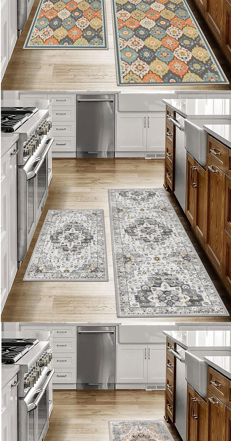 VIKAMA BOHE Crystal Velvet Carpet High And Low Texture Kitchen Bathroom Living Room Rug Foldable Wash Floor Mat Home Decor H260226