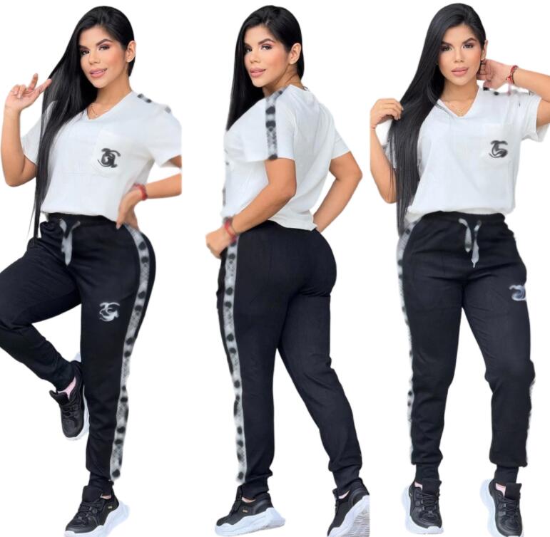 Designer Womens Tracksuits Summer Casual Outfits Two Piece Pants Set Printed Letter Short Sleeve Crop Top Plus Size Clothing