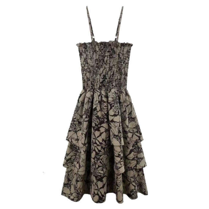 Pure Desire Style Floral Strap For Women Summer French High-End Elegant Cake Waist-Cinching Petite Short Dress B5