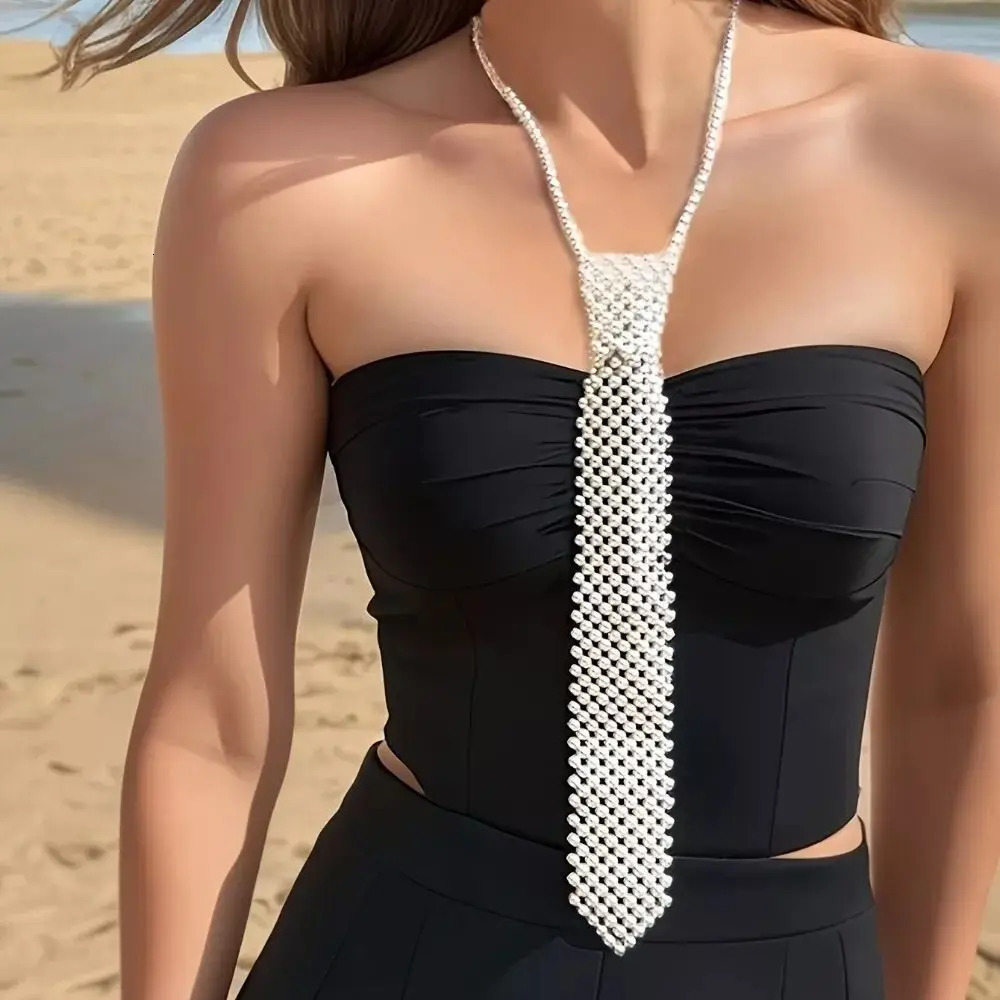 Fashion Elegant Shirt Tie Weaving Beaded Retro Women Necktie Female Collar Neckwear 250711