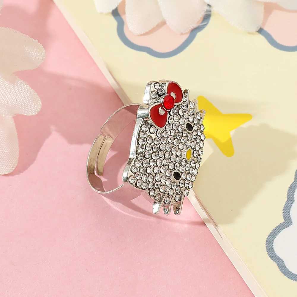Sanrio Hello Kitty Rhinestone Ring Y2K Millennium Girl Adjustable Aesthetic Rings 2 Pieces Women Fashion Accessories Giftw250716
