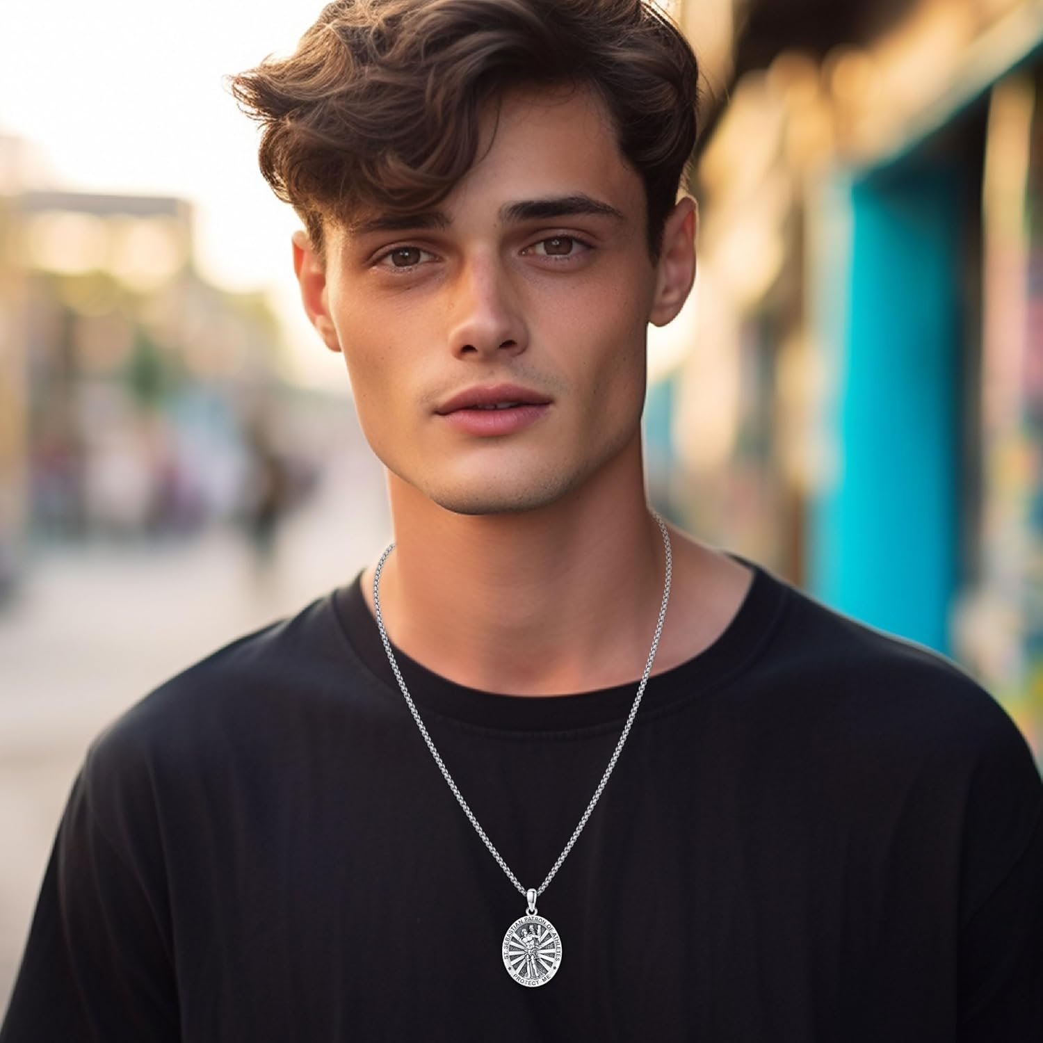 Saint Sebastian Necklace 925 Sterling Silver St Sebastian Medal Pendant Amulet Jewelry Gifts for Men Women Birthday Christmas