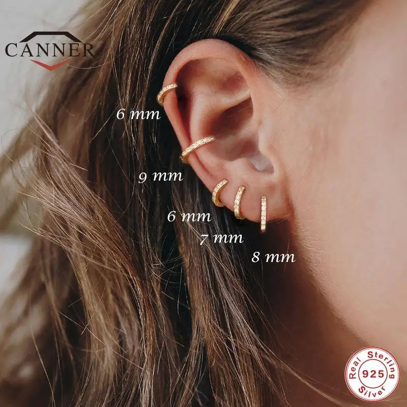 CANNER Real 925 Sterling Silver Ear Hoop Piercing Earrings for Women 6mm 7mm 8mm 9mm Geometric Round Huggie Earings Fine Jewelry 250708