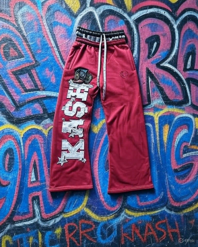 Streetwear Retro Pink Double Layer Sweatpants Y2K Pants Mens Womens Patchwork Baggy Pants Drawstring Casual Trousers