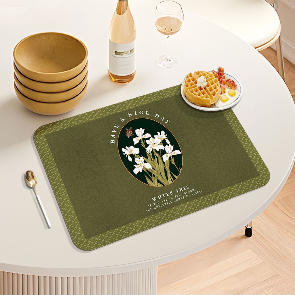 5 pieces Vintage European - style light luxury Western - style dining mat waterproof leather heat - insulating mat suitable for home dining rooms hote