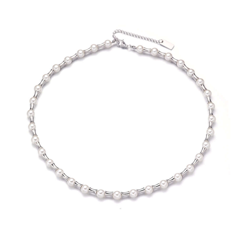 Mother's Day Versatile Pearl Collarbone Necklace European And American Stainless Steel Retro Bead Necklace for Women