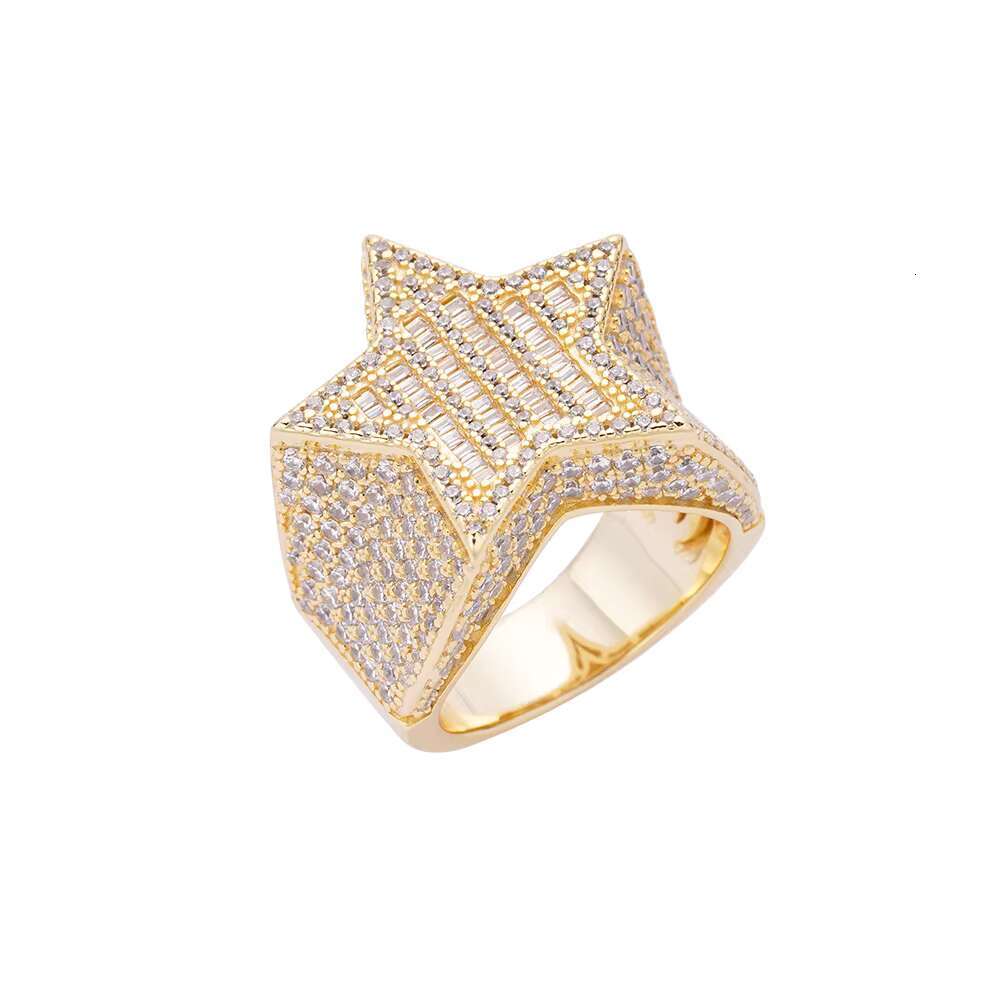 Custom Vvs Moissanite Diamond 925 Sterling Silver Ring Jewelry Hip Hop Manufacturers Mens Gold Plated Star Ring for Men