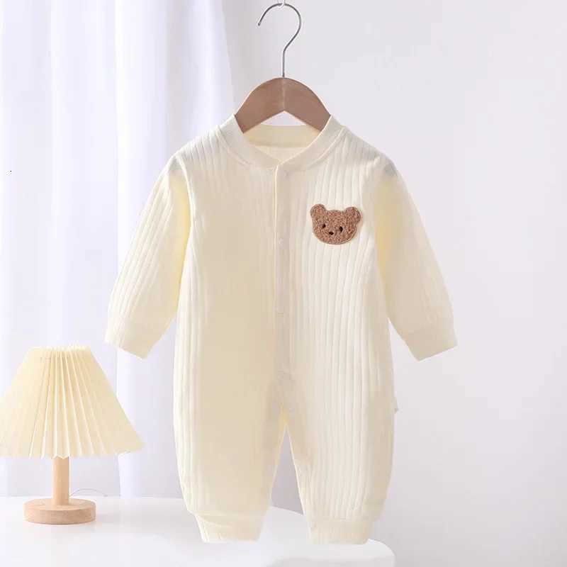 100% Cotton Solid Color Bodysuit One Pieces for Boys and Girls Newborn Rompers 0-24 Months Long Sleeve Loungewear Outfit Thin Cute Design XJ250712