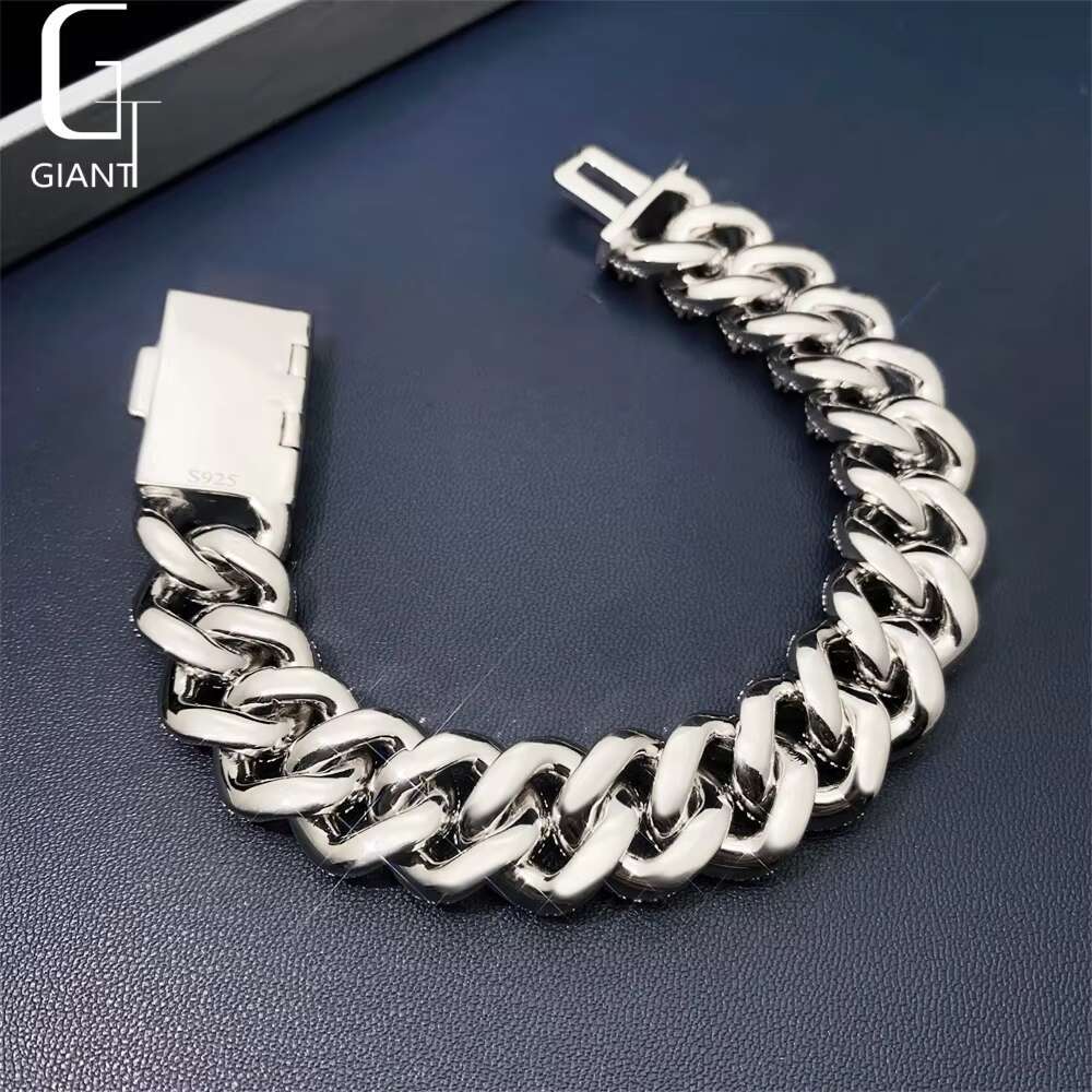 925 Sterling Silver VVS Moissanite Diamond 16 mm HIP HOP Cuban Jewelry Fashion Cuban Link Chain Necklace Bracelet Unisex