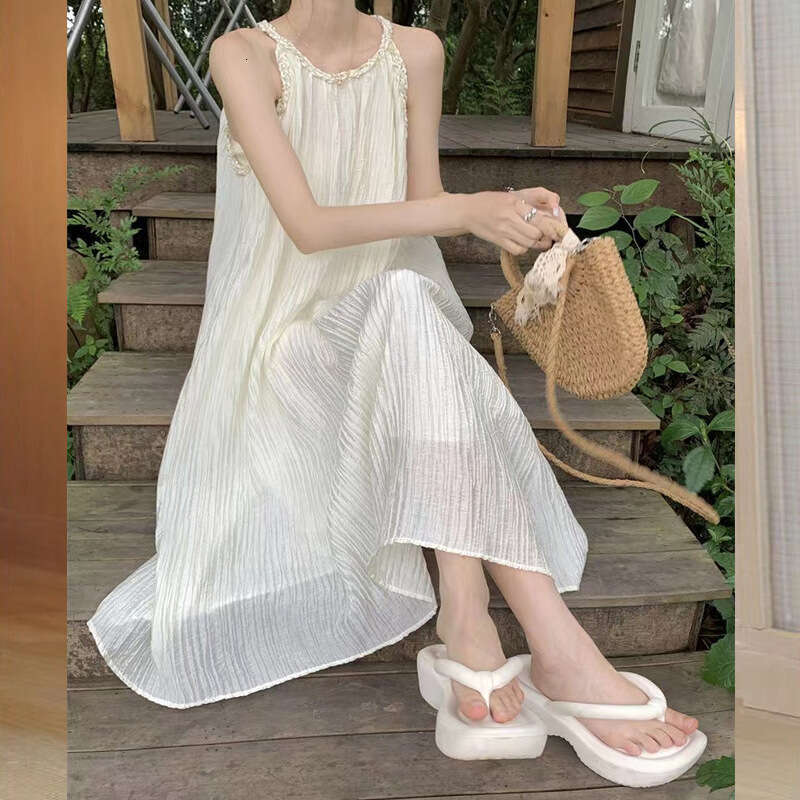 Gentle Style Halter Neck Strap For Women, Summer Petite Fairy Slimming Beautiful Beach Vacation Dress B5