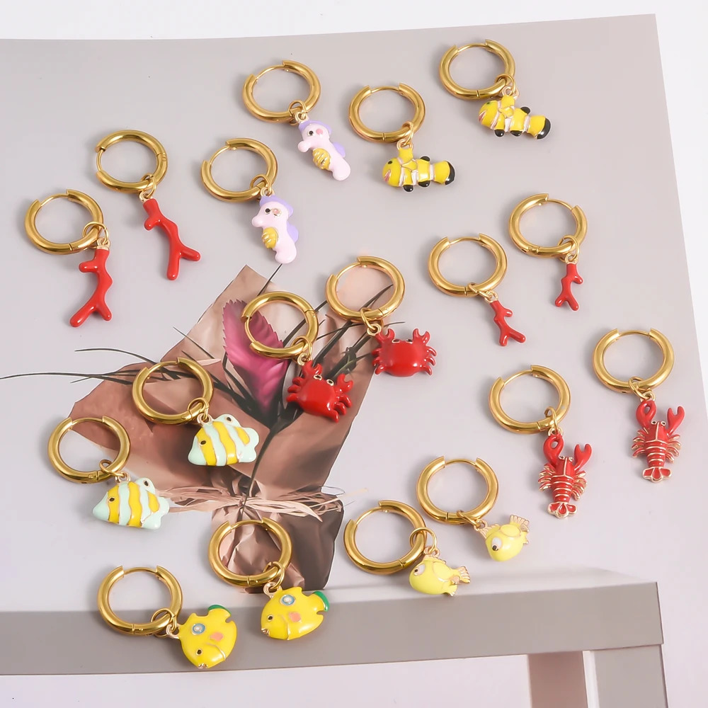Animali Marini Carini Coral Tree Clownfish Crab Aragosta Orecchini A Cavallo Se…