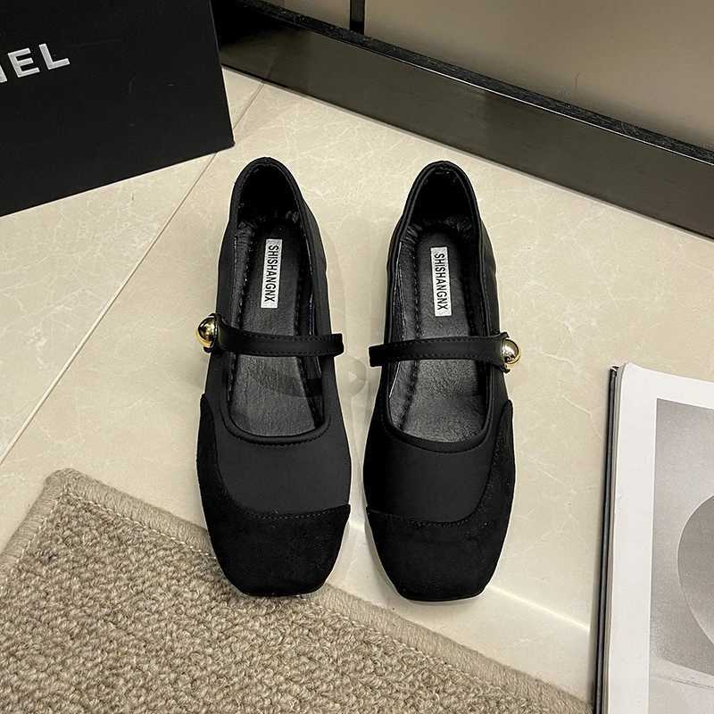 Elegant Mary Janes Flats Shoes Women Black Buckle Strap Shallow Casual Ballet Shoes Ladies Spring Autumn Canvas Loafers 2023 XJ250712