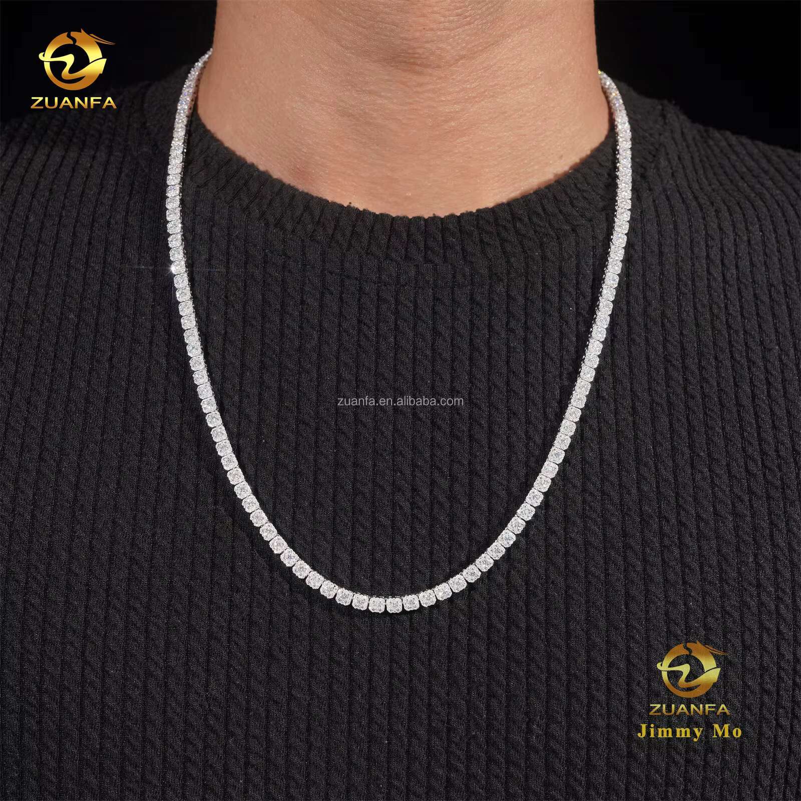 New Design Elegant Claw Setting 4mm 925 Solid Silver Hip Hop Jewelry D VVS Moissanite Diamond Cluster Tennis Chain Bracelet Set