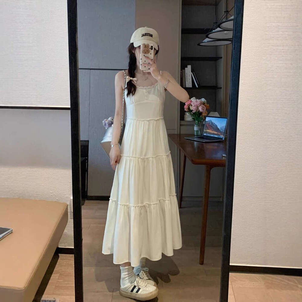 White Strap For Women Summer New Style Petite Slimming Gentle French First Love Long Dress B5