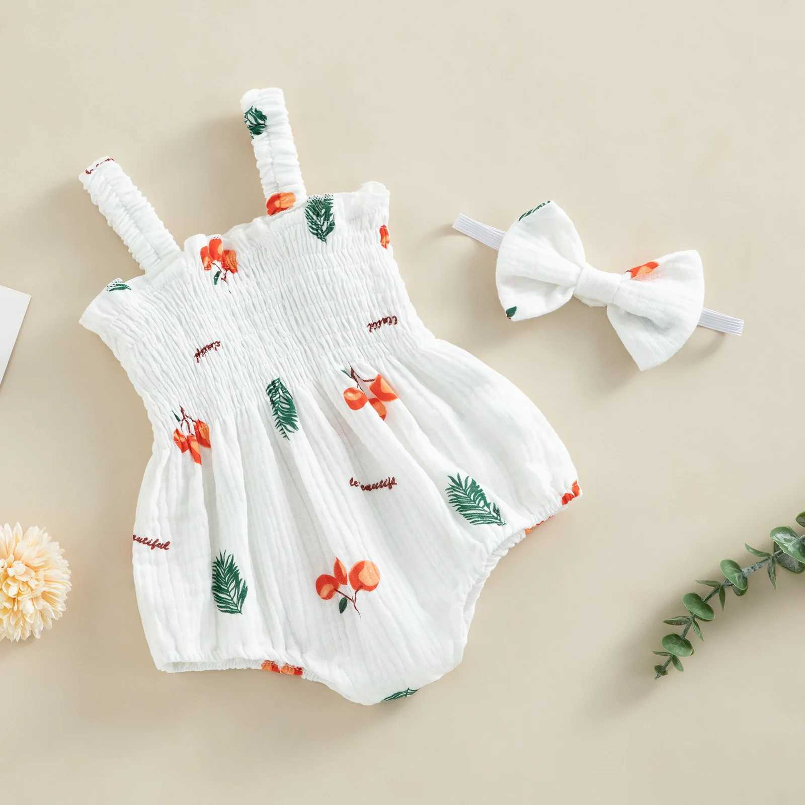 pudcoco Infant Newborn Baby Girl 2Pcs Summer Outfits Sleeveless Cherry/Carrot/Tree Print Romper with Headband 0-18M XJ250712