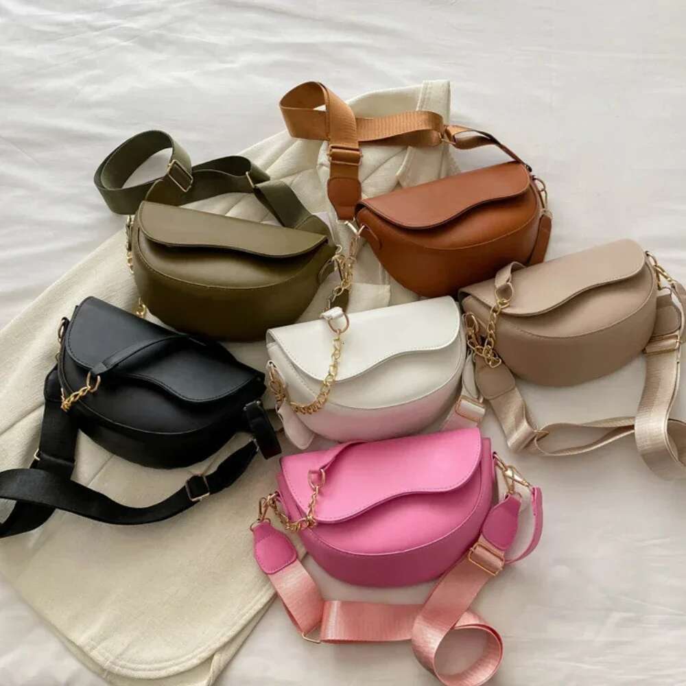 Fashion Shoulder PU Leather Women's Small Retro Flap Saddle Handbags Trend Chain Strap Crossbody Bag for Women