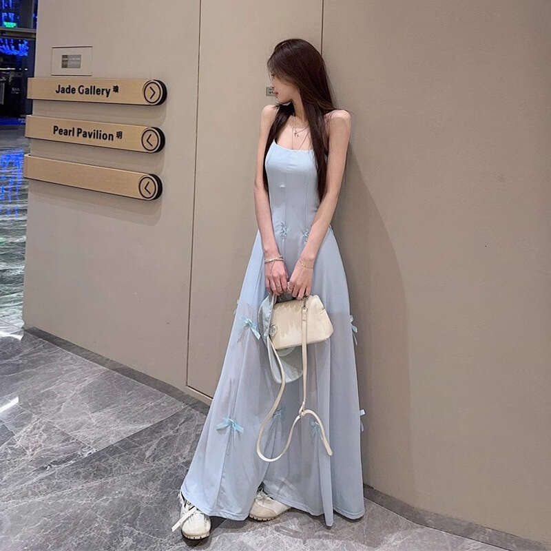 Strappia Blu Delicata Per Le Donne Spring Abito In Stile Coreano In Linea Con C…