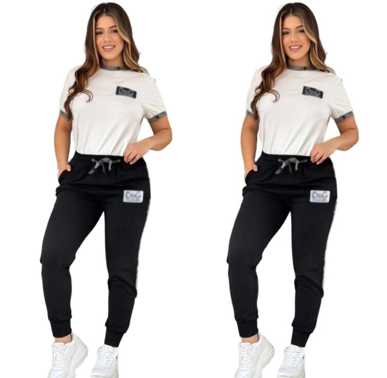Designer Womens Tracksuits Summer Casual Outfits Two Piece Pants Set Printed Letter Short Sleeve Crop Top Plus Size Clothing