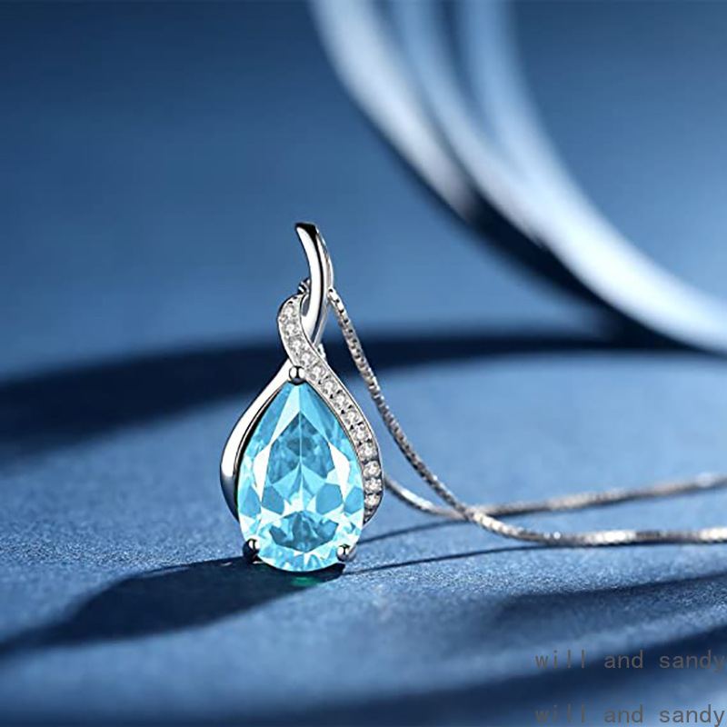 Tear Drop Gemstone Necklace Sterling Silver Heart Cz Bar Cross Dragonfly Pendant Women Necklaces Fashion Jewelry Anniversary Wedding Birthday Mother G