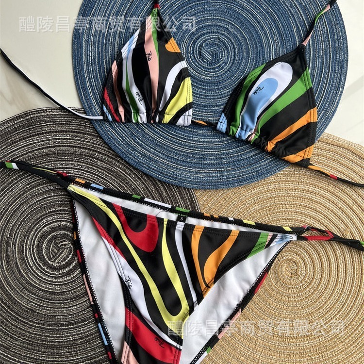 Letter printed temperament one-piece hot spring style high-quality foreign vacation swimsuit womens two-piece set trendy