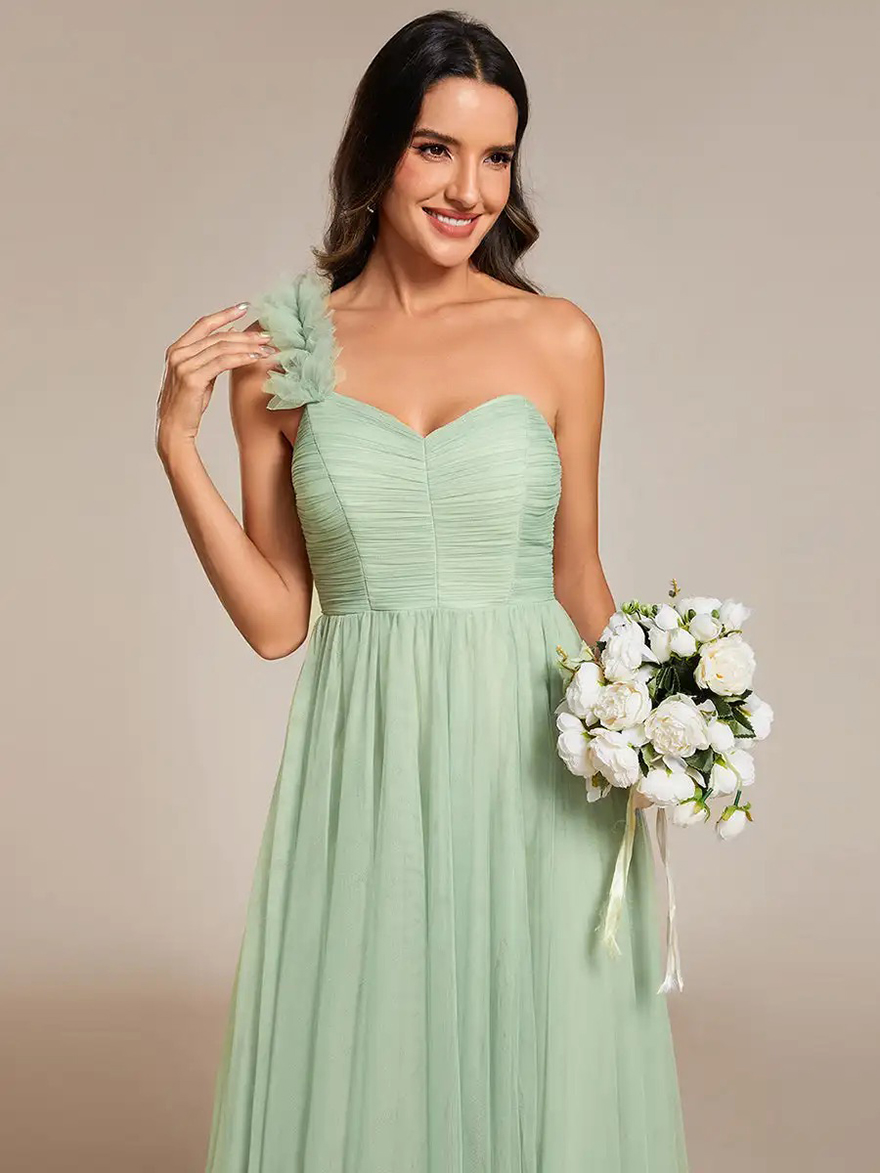 Elegant Evening Dresses Backless One Shoulder Pleated Split Tulle Floor-Length 2025 Ever Pretty of Mint Green Bridesmaid Dresses