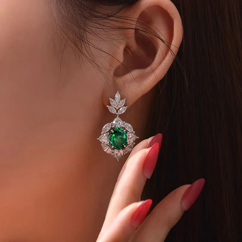 Dangle Earrings Huitan Bright Drop With Green Cubic Zirconia Charming Delicate Shiny Accessories For Women Graceful Wedding Jewelry