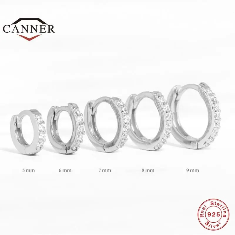 CANNER Real 925 Sterling Silver Ear Hoop Piercing Earrings for Women 6mm 7mm 8mm 9mm Geometric Round Huggie Earings Fine Jewelry 250708