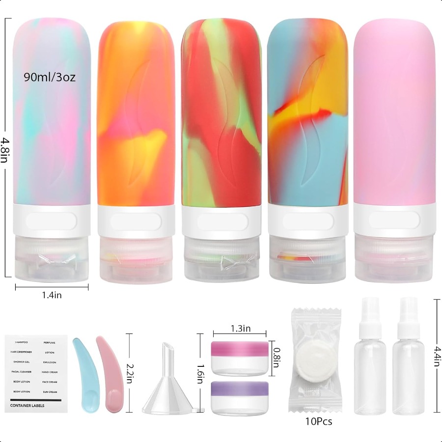 24 Pack Travel Bottles Set for Toiletries with Bag Label Tsa Approved 3oz Silicone Travel Containers Leak Proof Shampoo