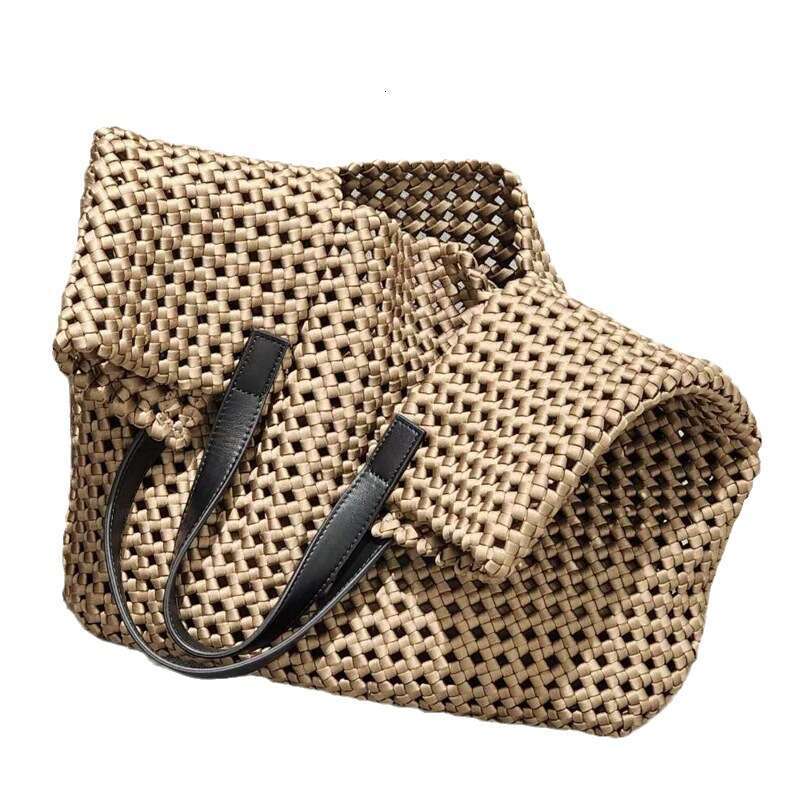 Leather Bag Bucket Bag Tote Bag Summer Woven Tote French Niche High Quality Handmade Handheld Shoulder Crossbody Bag Commuting Versatile