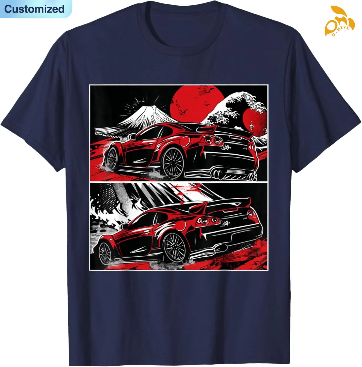 Free shipping for Men's T-Shirts Japanese JDM Race Car Comic Style Great Wave Graphic T Shirt high quality many code number options attractive po